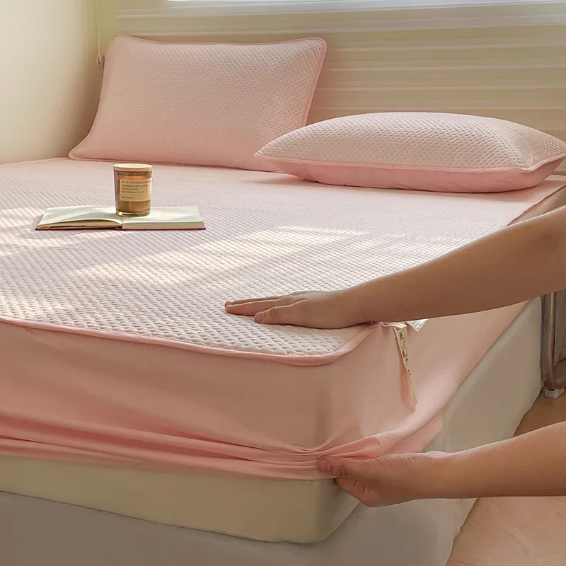 90/120/150/180*200CM Light Pink Bedspread Antislip Thicken Coverlet Quilted Fitted Sheet for Winter for 5-30CM Mattress M032-7