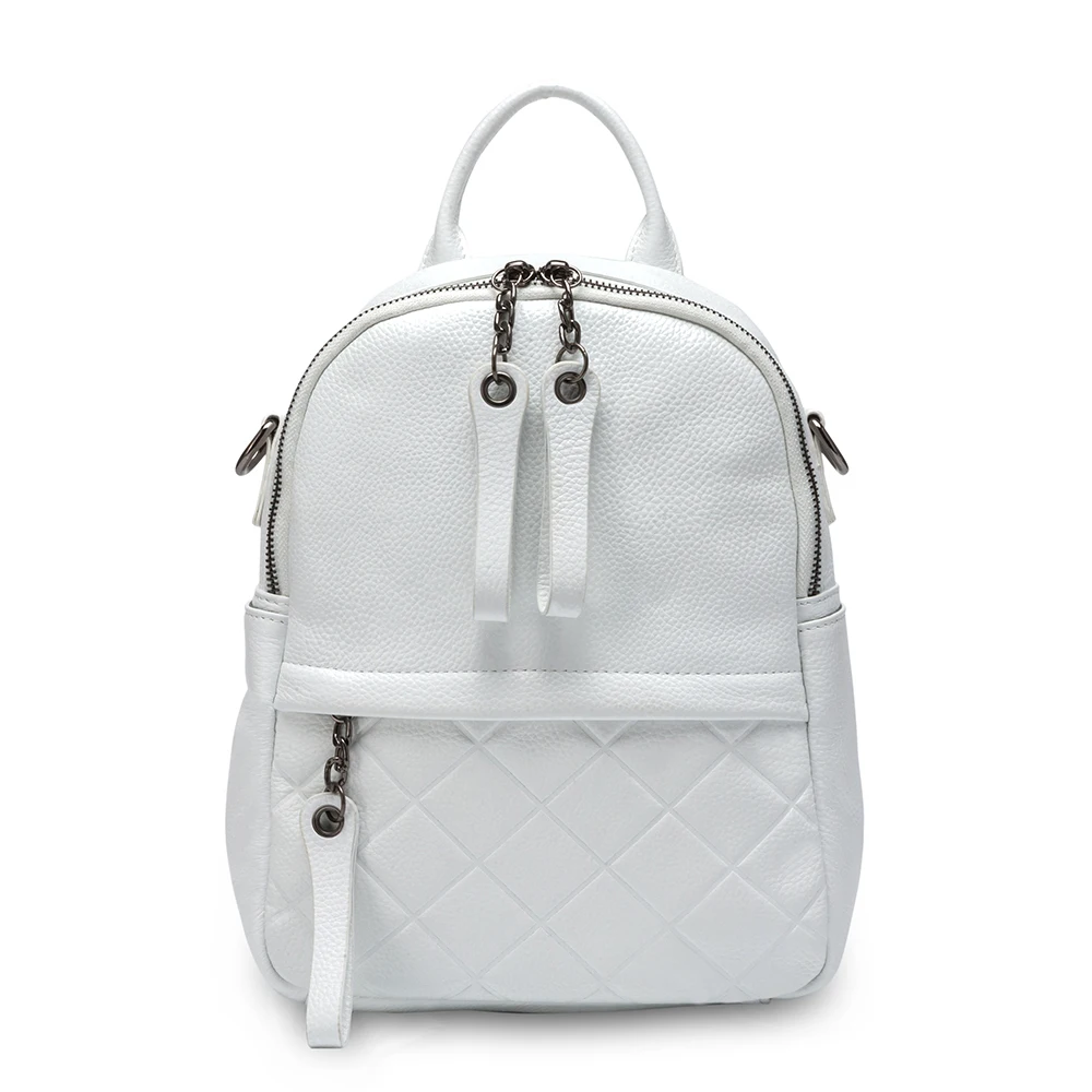 Zency Fashion White 100% Genuine Leather Women Backpack Shoulder 2 in 1 Bag Black Knapsack Casual Travel Satchels Large Capacity