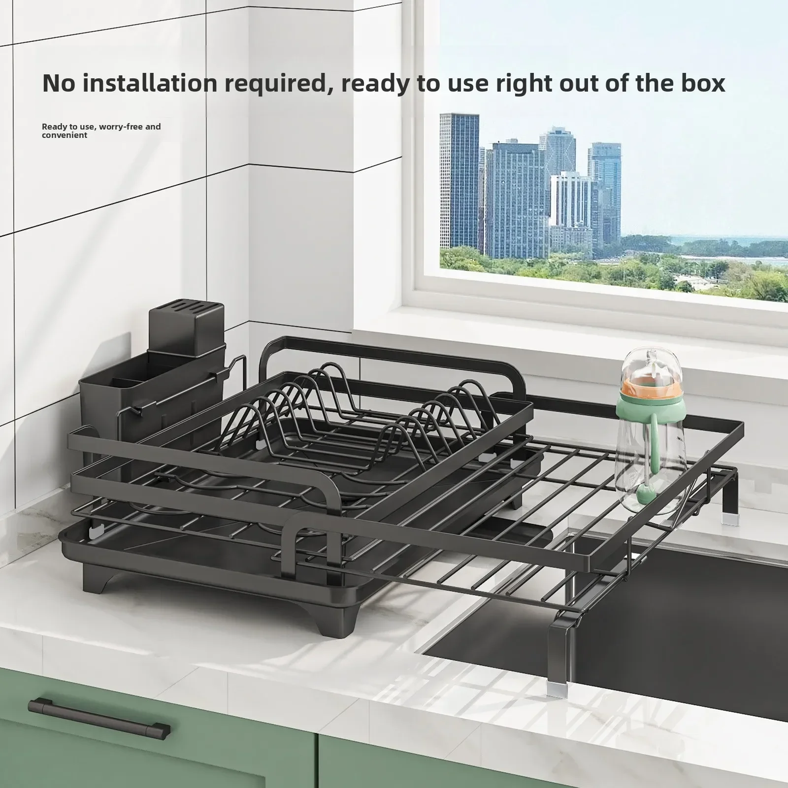 Kitchen Drain Dish Rack Countertop Tableware Cup Storage Rack Multifunctional Retractable Tableware Storage Rack