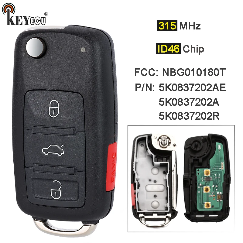 

KEYECU 315MHz ID46 Chip NBG010180T 5K0 837 202 AE 5K0837202A Remote Key Fob for Volkswagen Jetta Eos Golf Passat Beetle 2011-16