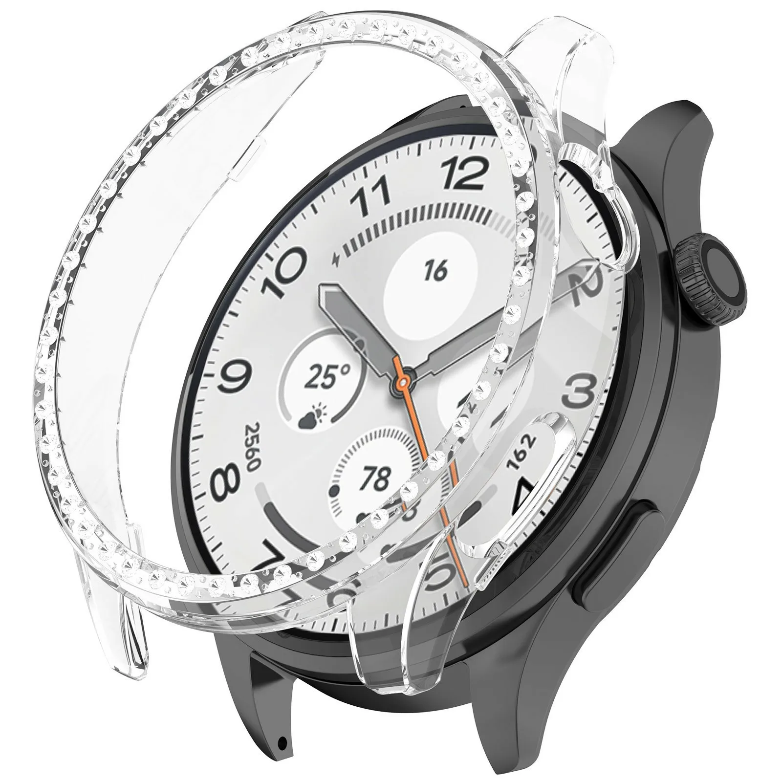 

For Xiaomi Watch 5 Case Rhinestones Decor Clear PC Watch Frame Half Cover - Transparent