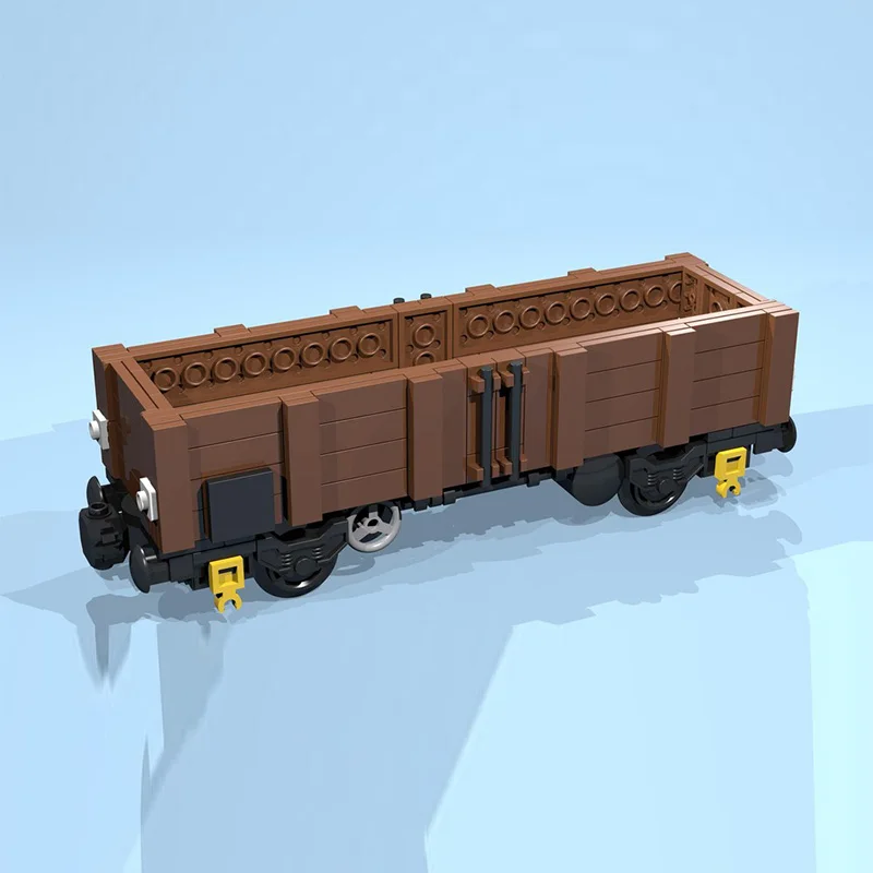 Modelo de coche urbano, ladrillos de construcción MOC, vagón abierto marrón de 4 ruedas, tecnología Modular, regalos de vacaciones para niños, traje de juguetes para montar