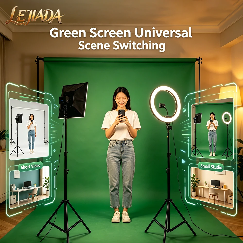 LEJIADA 5x10ft/6.5x10ft/8x10ft Single Full Body Live Streaming Room Professional Green Screen Upgrade thick Background Cloth