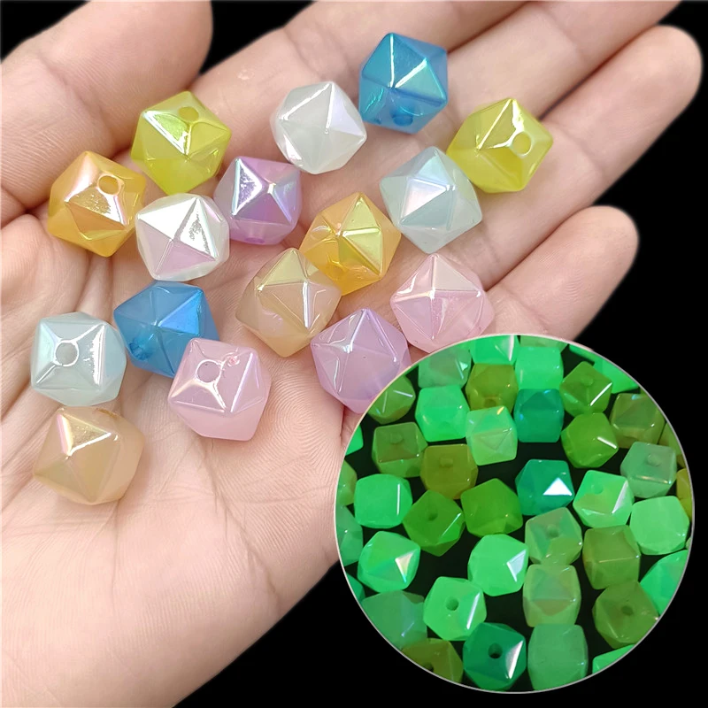 10Pcs/bag 13mm Luminous Jelly Color Loose Multi Faceted Cube Beads DIY Handmade Bracelet Necklace  Material