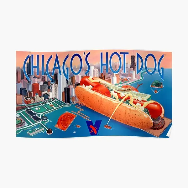 Póster de Hot Dog de Vienna Beef Navy Pier, decoración Mural, impresión divertida, decoración Vintage para habitación, pintura moderna para el hogar, imagen artística sin marco