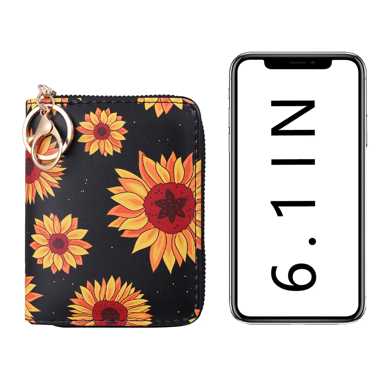 New fashion print coin purse, sunflower print short wallet, large capacity PU card holder, versatile multi-function coin purse