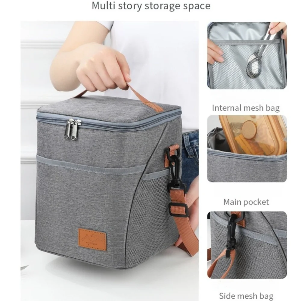 Lunch bag insulated with leakproof thermal lining, spacious interior, durable fabric, and stylish design for work, school, travel, and everyday meals.