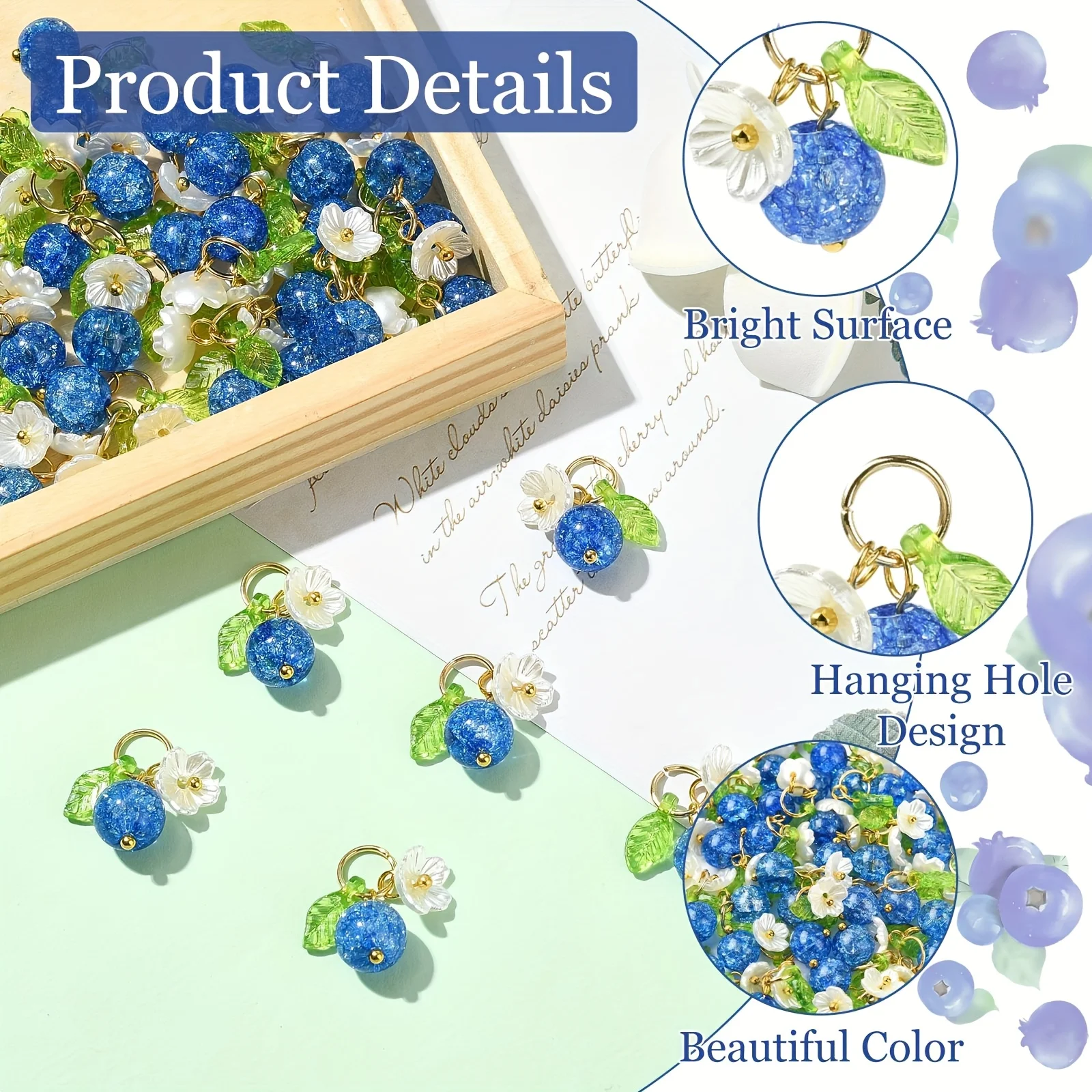 30 Blueberry Charms, Suitable for Earrings and Other Handmade Crafts, DIY Bracelets, Necklaces, Earrings, and Handmade Jewelry Accessories - view 3