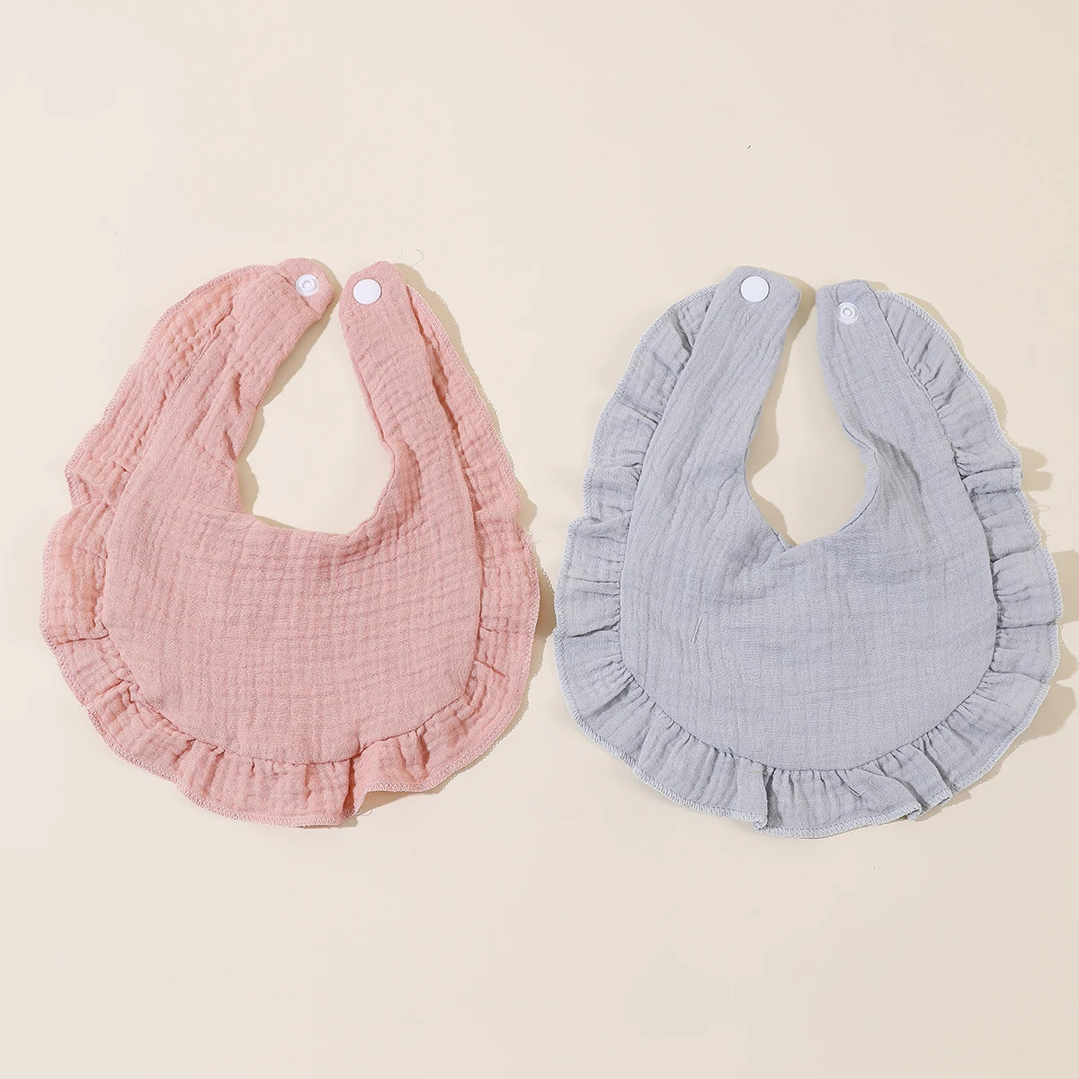 2Pcs/Set Baby Stuff Organic Cotton Toddler Bib Ruffle Edge Saliva Towel With Botton For Children Kid Feeding  Newborn Burp Cloth
