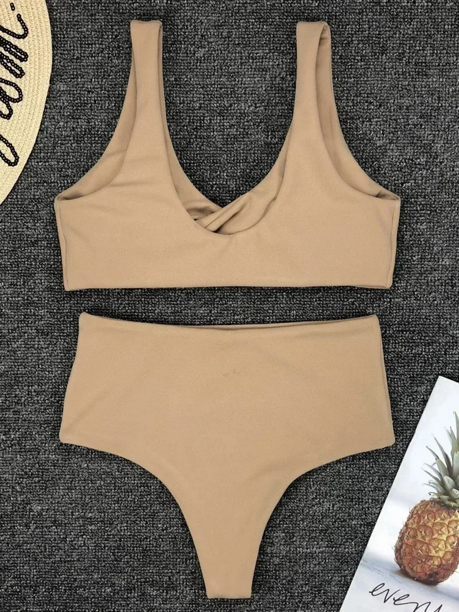 Front Twisted High Waist Bikini Women Swimsuit Female Hollow Out Swimwear Two Pieces Bikini Set Sexy Bather Bathing Suit Swim