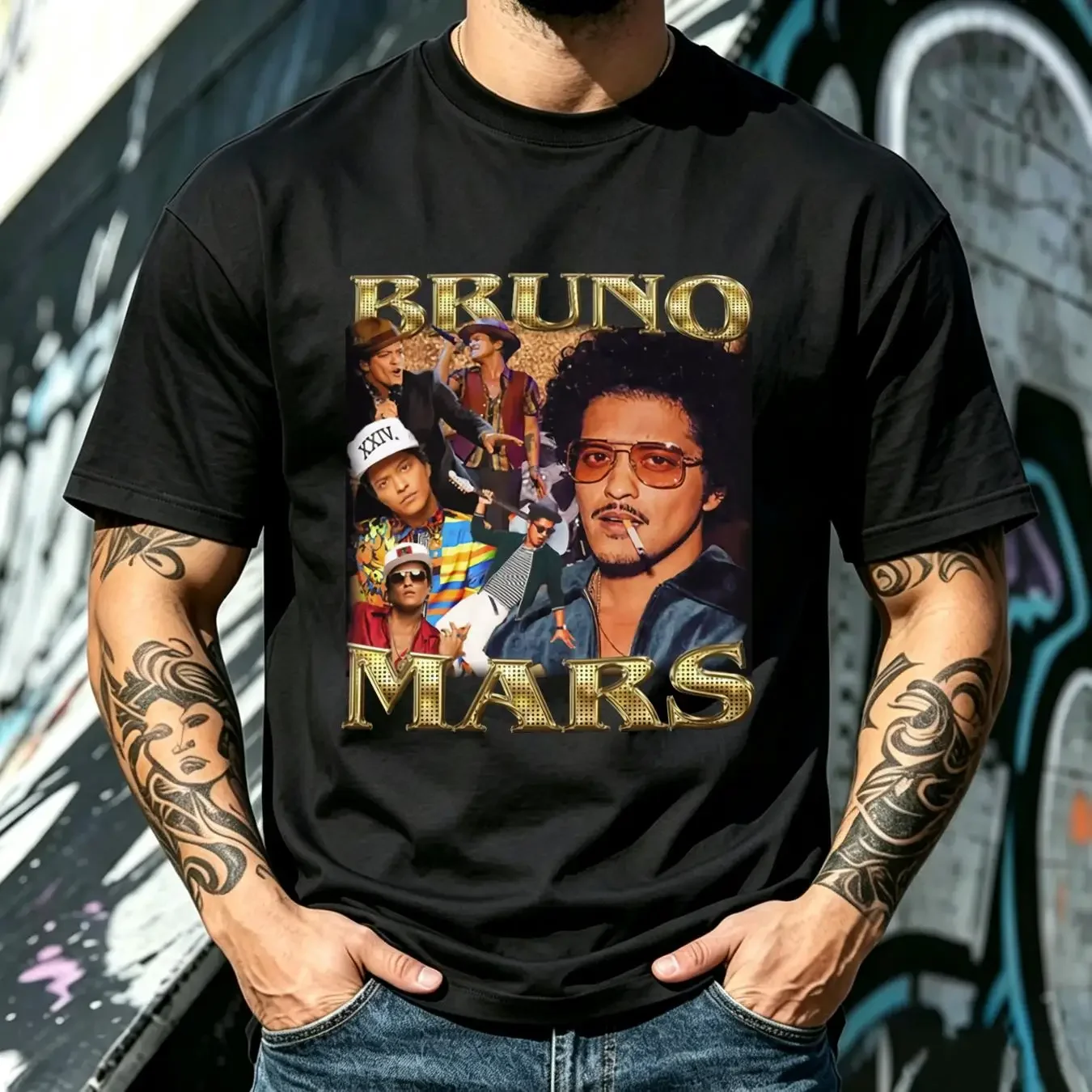 washed T Shirt Bruno Mar Vintage 90s AN9918 vintage Washed Unisex fashion Stretched Top For Everyday Wear Casual streetwear