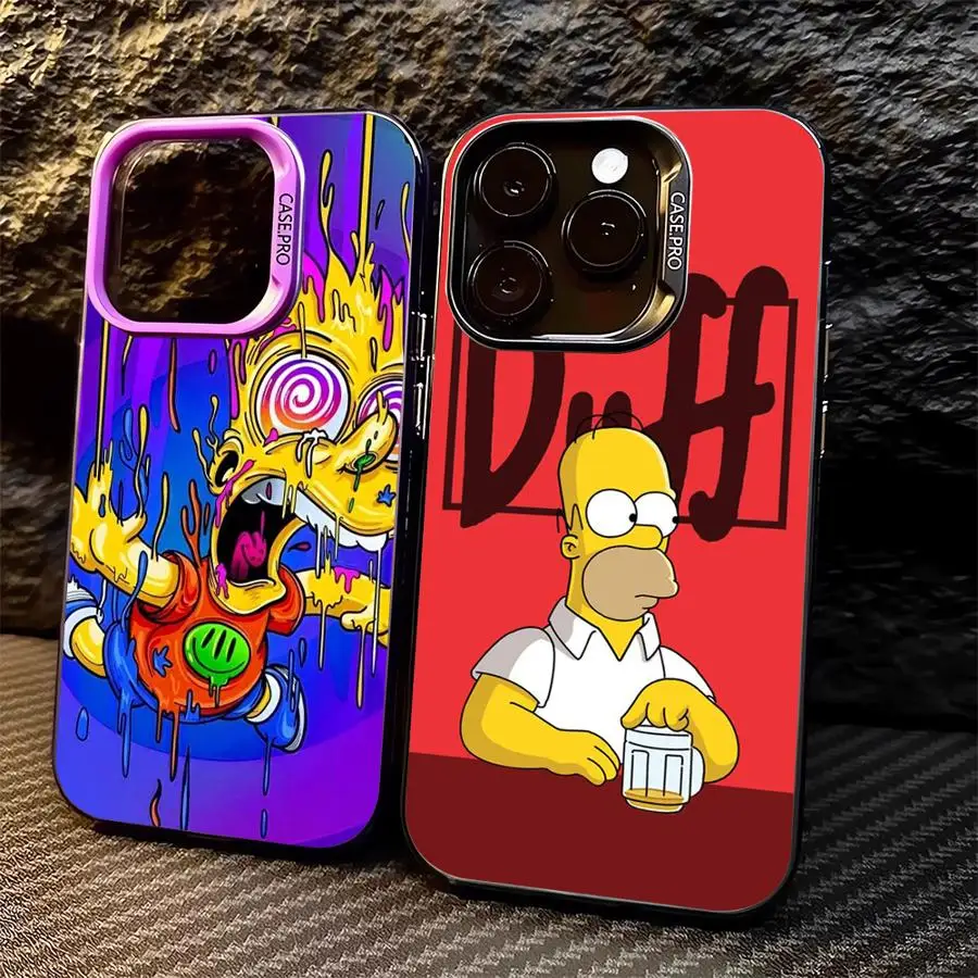 Cartoon The Simpson Case For Apple iPhone 15 11 16 13 14 Pro Max 12 15 Plus 11Pro Matte Lens Protect Plating Phone Cover