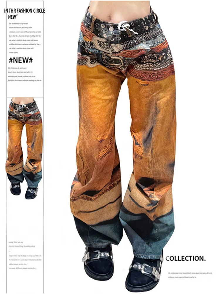 

Women Harajuku Tie Dye Goblin Core Baggy Jean Japanese Abi Y2K Streetwear Punk Style Wide Leg Ripped Denim Pants Grunge Tomboy