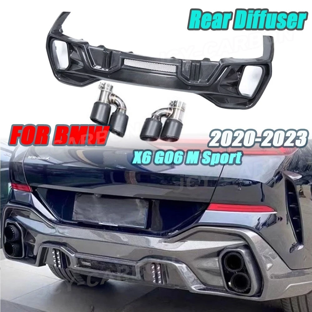 

For BMW X6 G06 M Sport 2020-2023 Real Carbon Fiber Rear Lip Diffuser With Exhaust Rear Bumper Guard Exterior Parts New Style