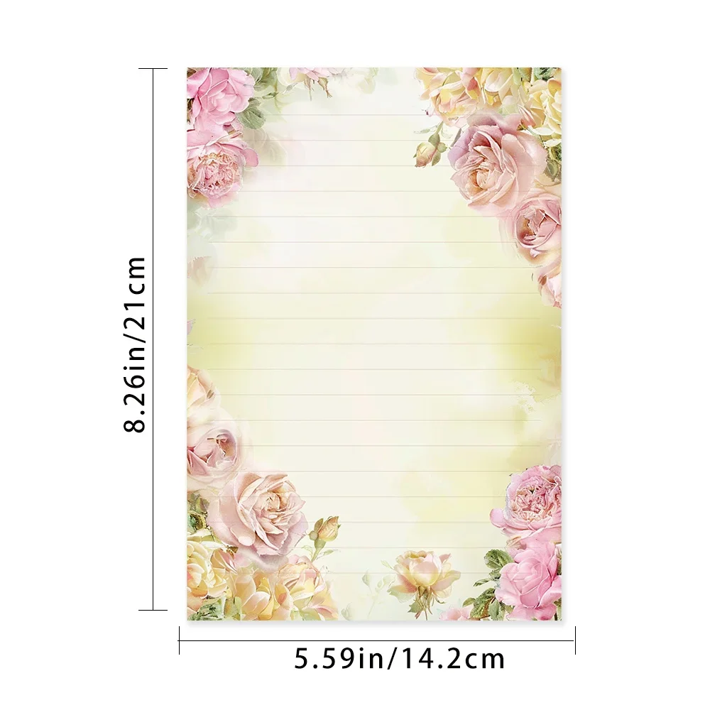 50 Sheets,Frenchstyle Gentle Rose Floral themed Writing Paper,Lined, Gluefree,Very Suitable For Notebooks, Memos, And Stickers