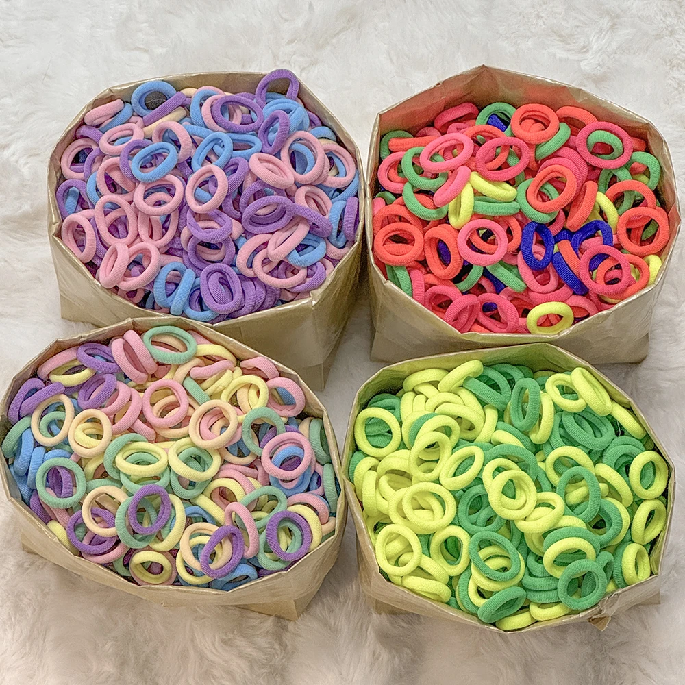 100PCS Colorful Basic Nylon Ealstic Hair Band for Girl Ponytail Hold Scrunchie Rubber Band Kid Headwear Kids Hair Accessories