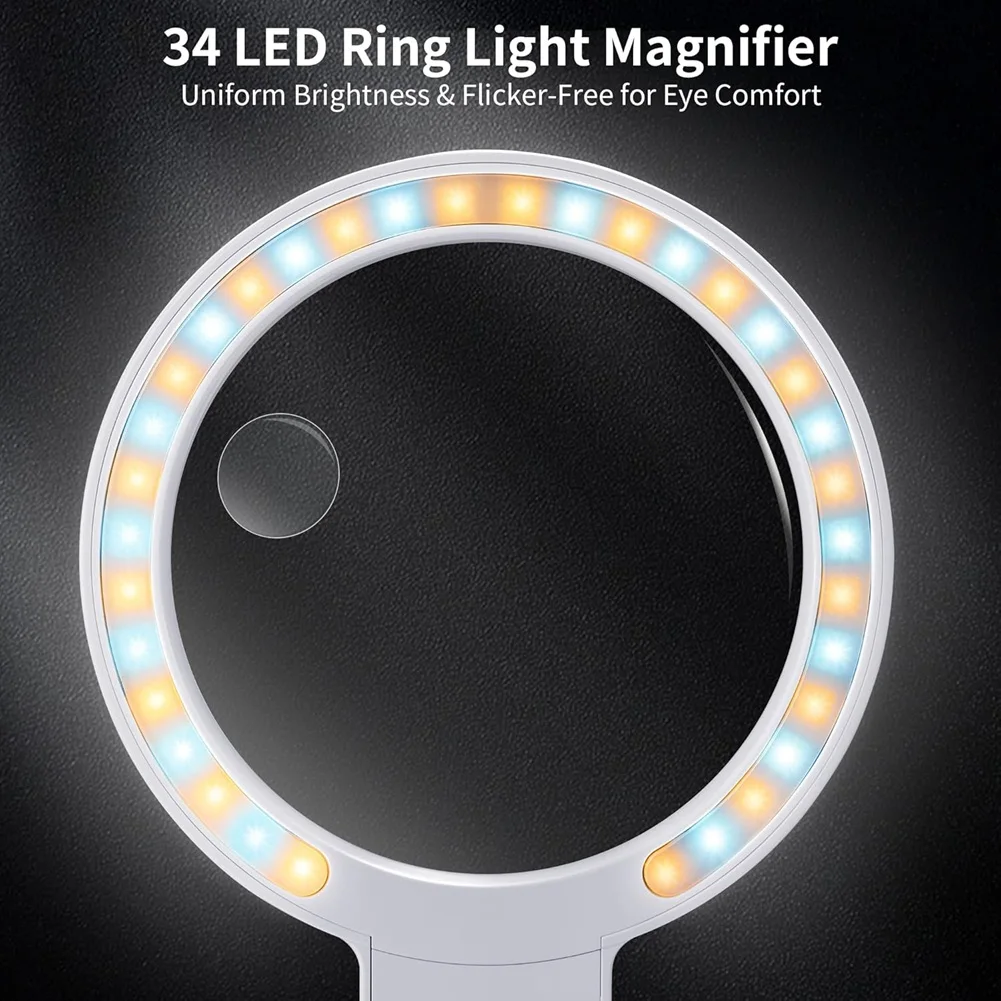[Vend for]Magnifying Glass with Light and Stand 5.3-Inch Magnifying Glass Adjustable Brightness Handheld and Stand Magnifier