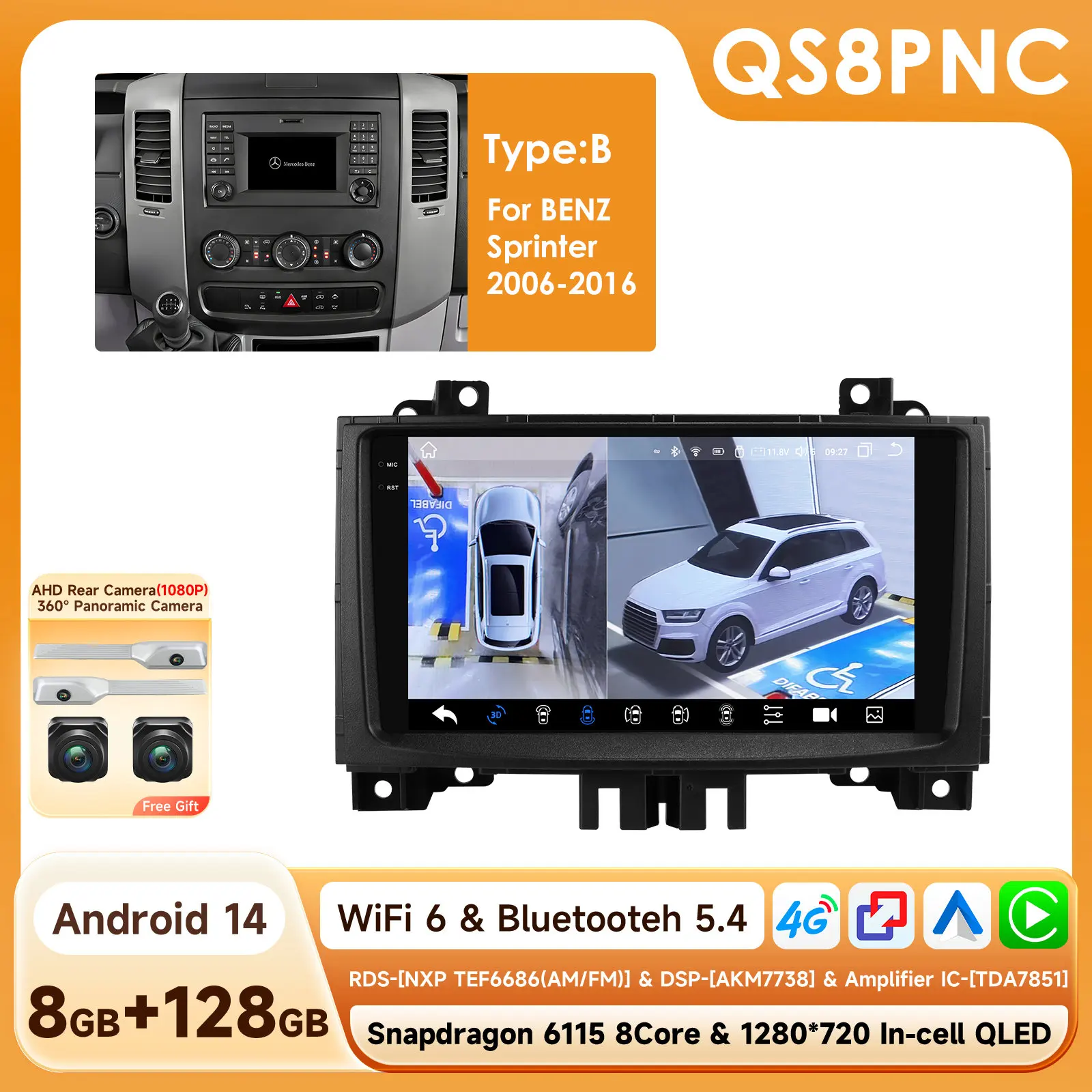 Hizpo 9 "Android 14 Voor Volkswagen VW Crafter Mercedes Benz Sprinter 2006-2016 Autoradio Multimedia Speler GPS stereo CarPlay