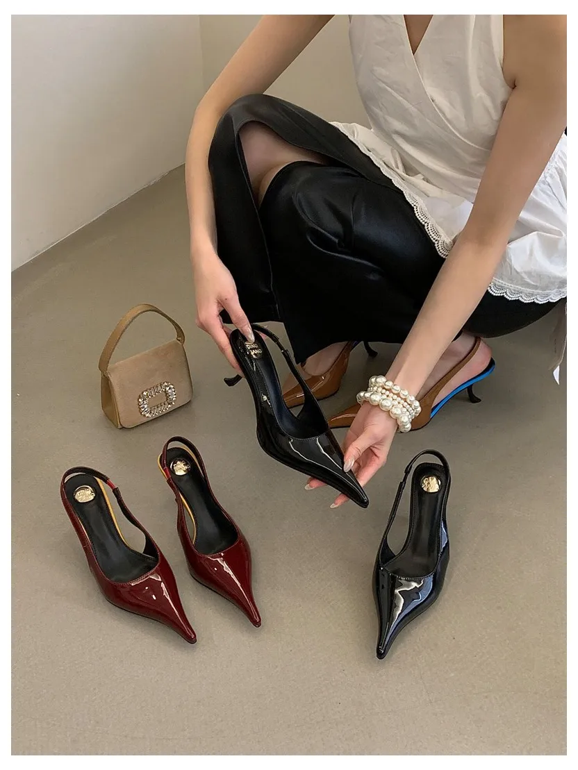 2026 SPring New Brand Pointed Toe Slingback Sandal Thin Heel Pumps Shallow Slip On Ladies Elegant Sandal Fashion Pumps For Party