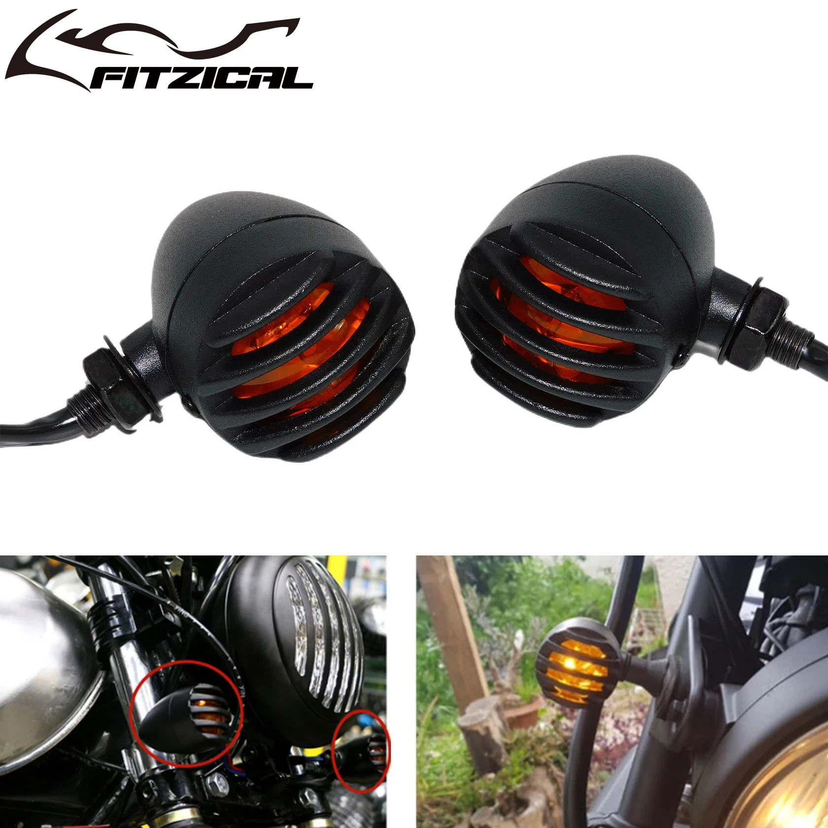 Motorcycle Metal Retro Grill Bullet Flasher Amber Bulb Turn Signal Indicator Light Lamp For Harley Sportster XL Dyna Bobber