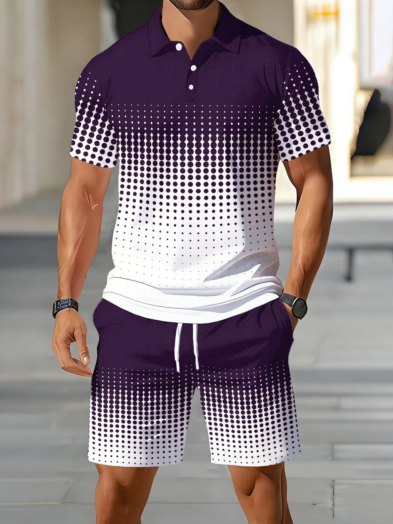 

2026 Summer New Design American Men's Short-Sleeved Polo Shirt Set - Street Fashion Soft and Comfortable 3D Pattern Print