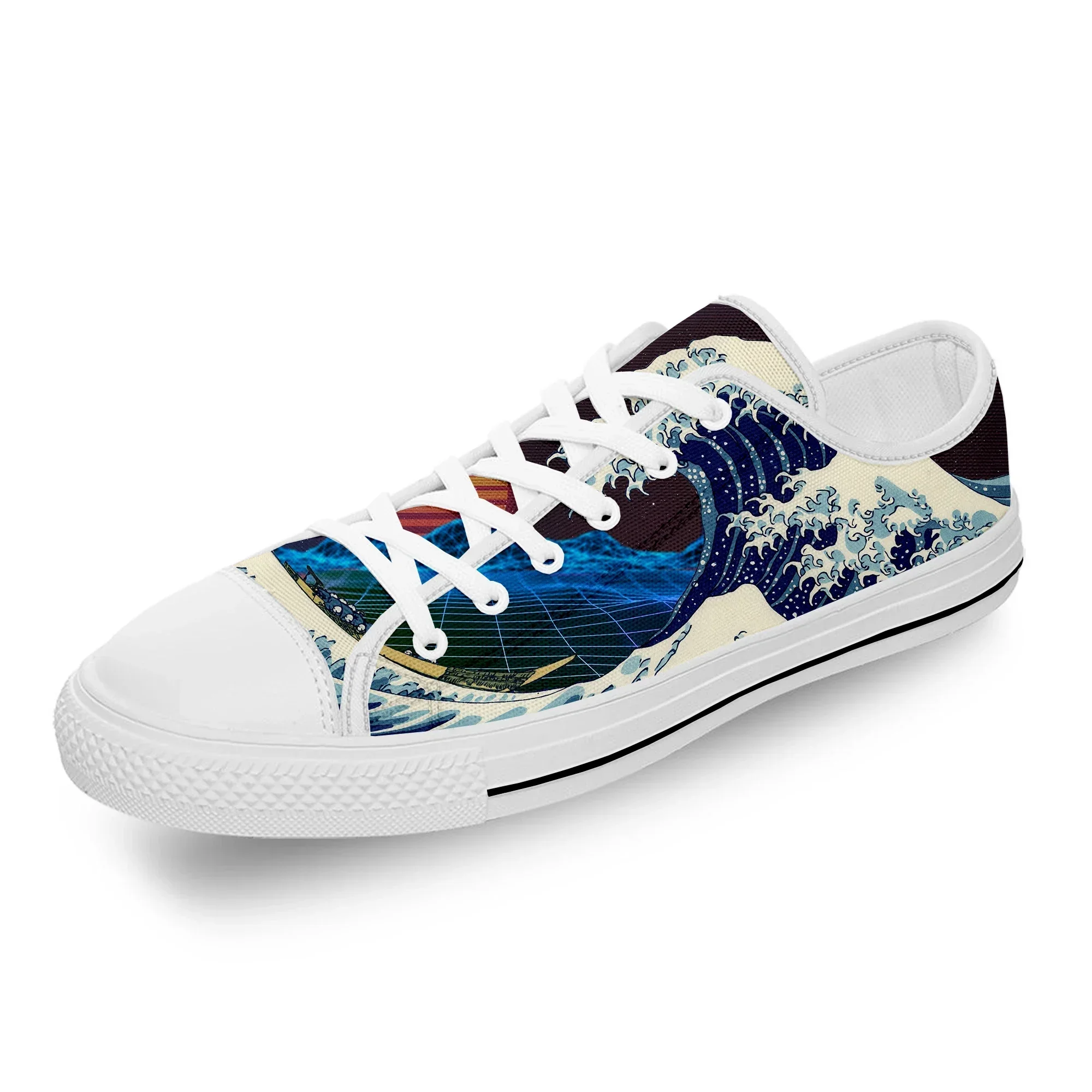 

Japanese Vaporwave Great Wave Off White Cloth Fashion 3D Print Low Top Canvas Shoes Men Women Lightweight Breathable Sneakers