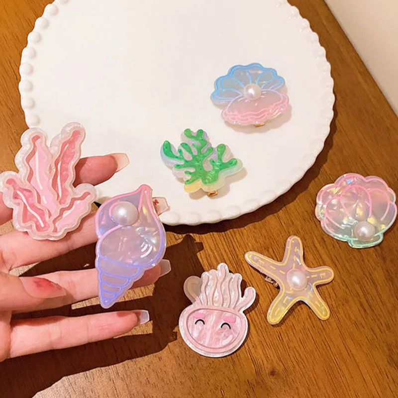 

Colorful Starfish Shell Hair Clips for Children Cute Dolphin Pearl Hairpins Princess Girl Cartoon Barrettes Kids Hair Accessory