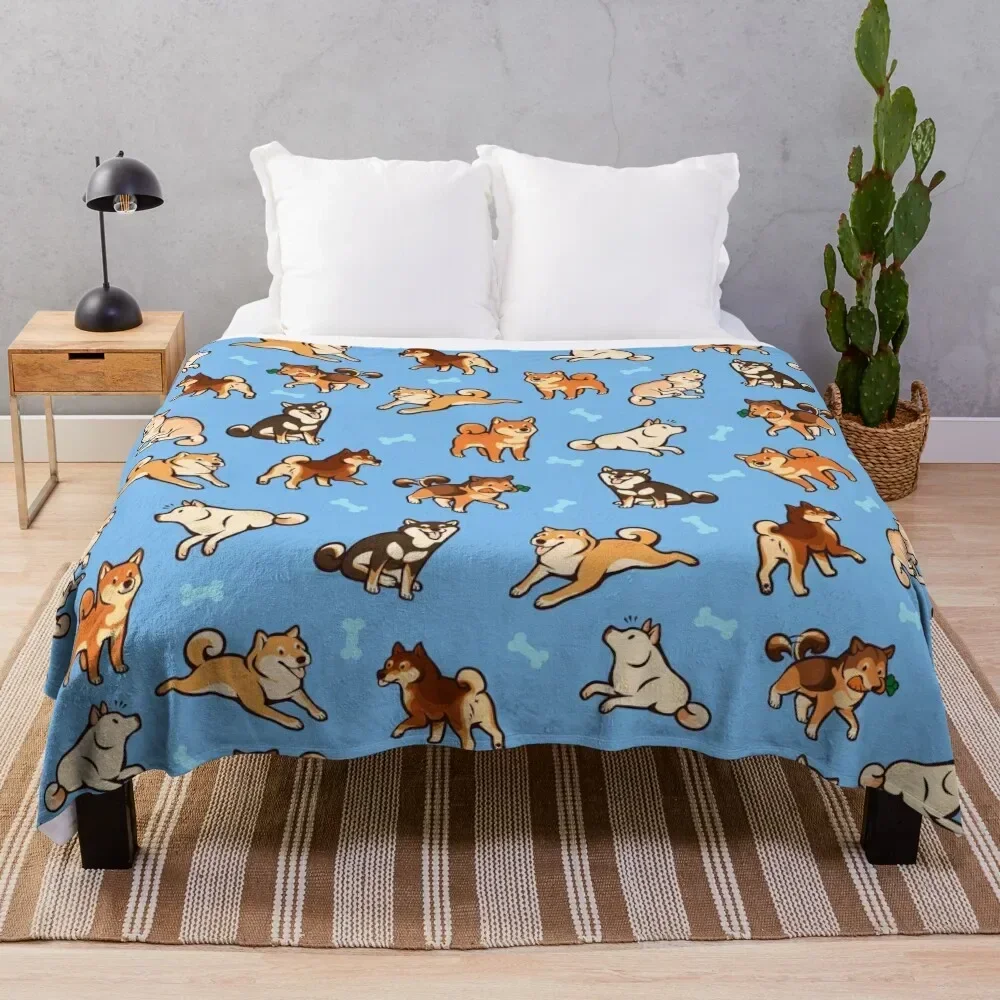 shibes in light blue Throw Blanket Bed linens sofa bed Blankets