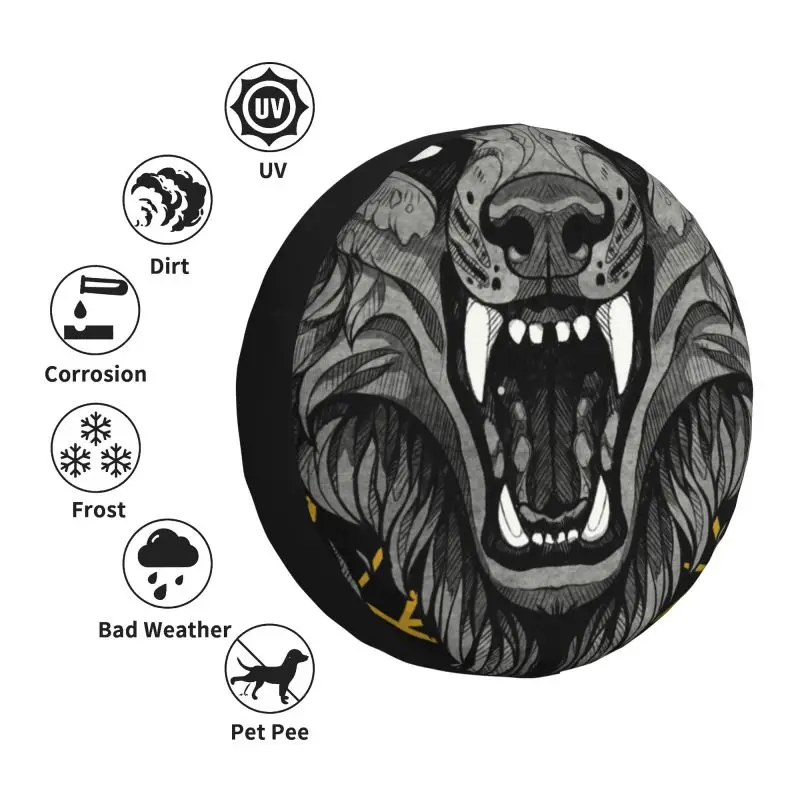 Fenri Viking Norse Nordic Wolf Spare Tire Cover, Protetores de rodas, Acessórios do carro, Jeep Hummer, SUV, RV Trailer, 14 ", 15", 16"