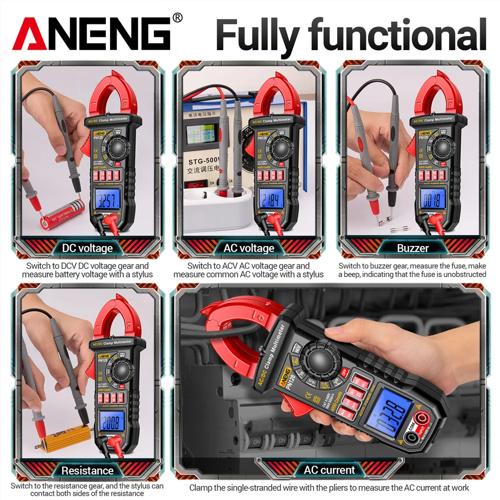 ANENG PN128 Clamp Meter Multimeter AC/DC Tegangan 600A Arus Clamp NCV True RMS Diode NCV Induksi Alat Penguji Listrik