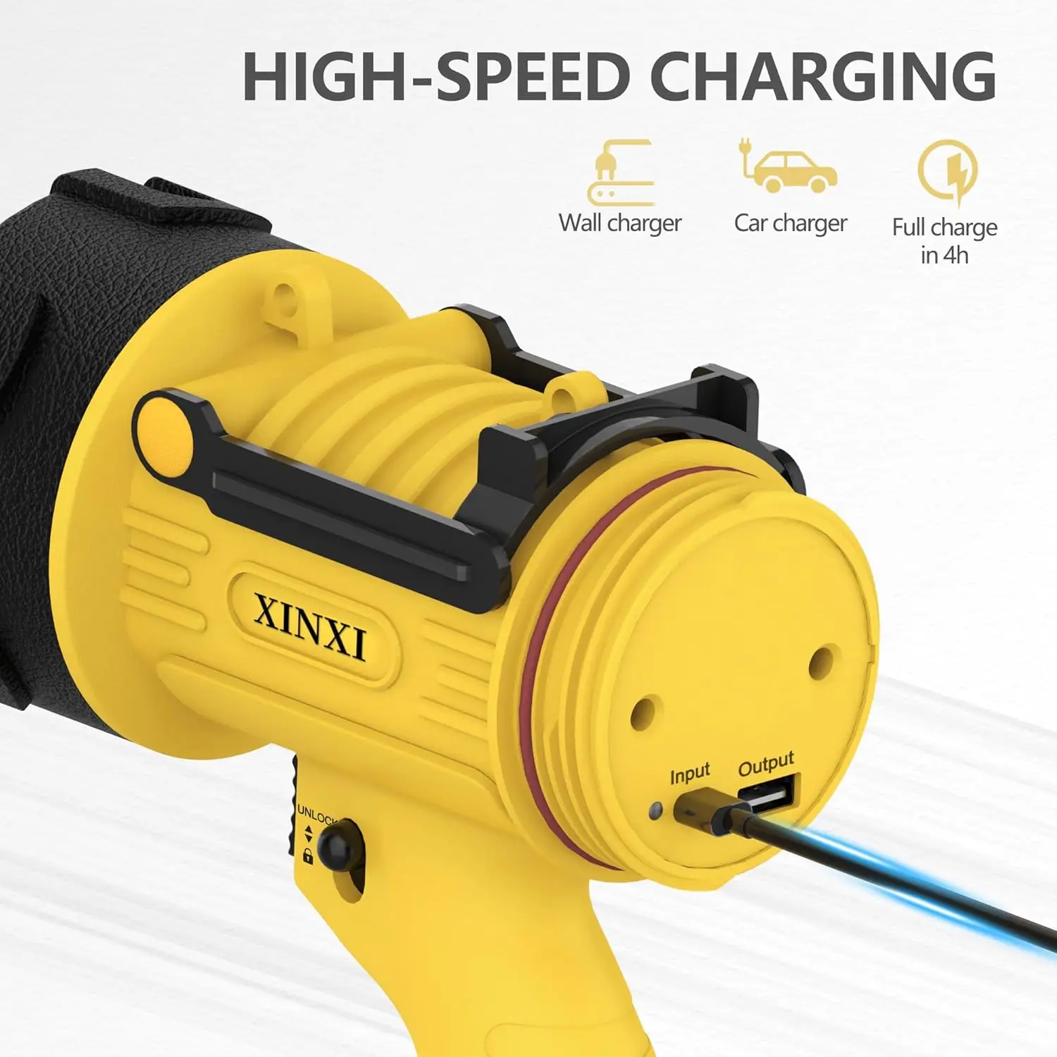 كشاف LED قابل لإعادة الشحن بقوة 200,000 لومن، مقاوم للماء IP67، وقت تشغيل 12 ساعة، مقاوم للصدمات مع عدسة حمراء قابلة للفصل