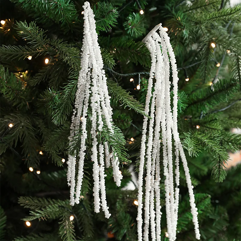 

New White Pearl Wheat Sprigs Sticky Beads Plastic Light Luxury Christmas Tree Sprigs Simulation Beads String Garland Decoration