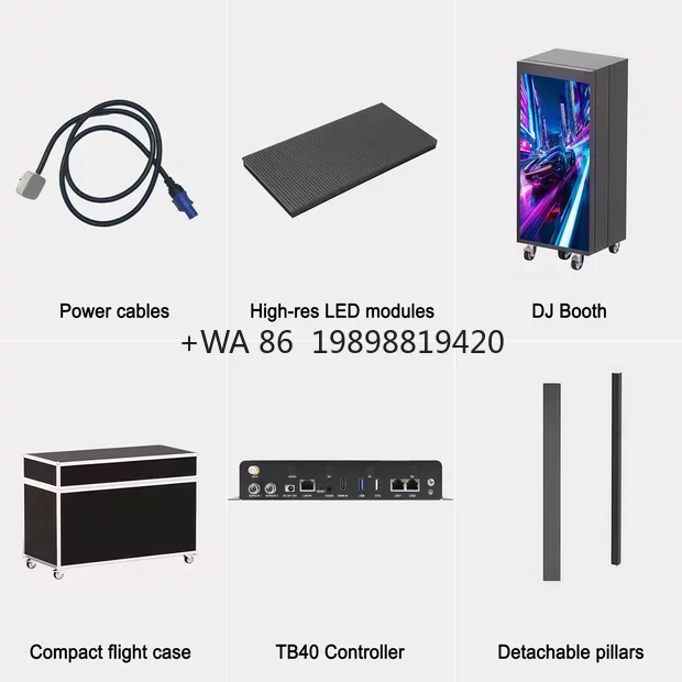P2.5 GOB LED DJ Table Booth, Portable Foldable Design with Wheels Cable Management DJ Stand for Wedding Live Events