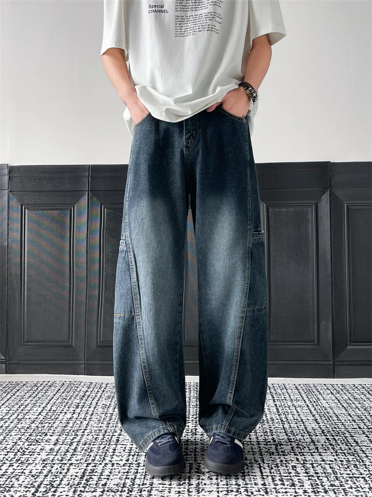 

Американская рабочая одежда в стиле ретро, джинсы, мужские модные широкие брюки с деконструированной талией, свободные узкие прямые длинные брюки High Street