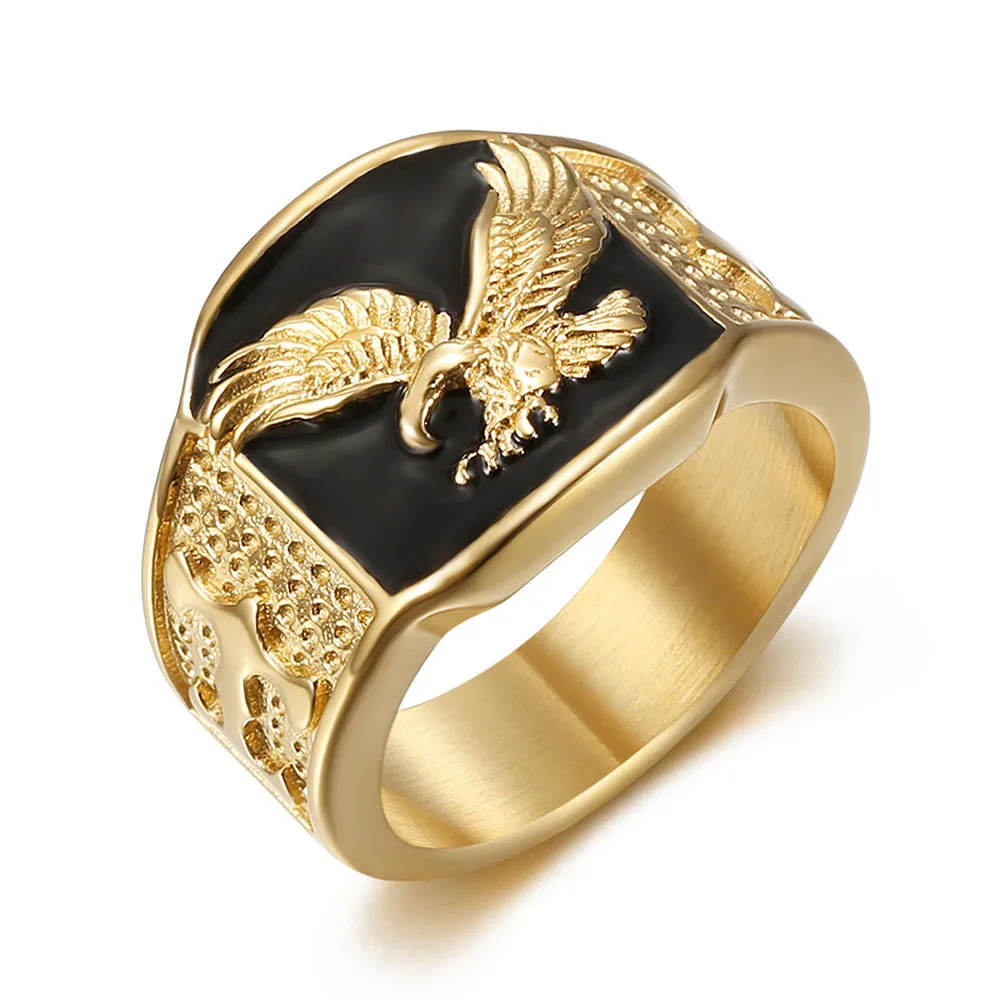 Domineering gold color stainless steel Eagle Rings for Men Classic Ring Hip Hop Rock Party Jewelry Gift