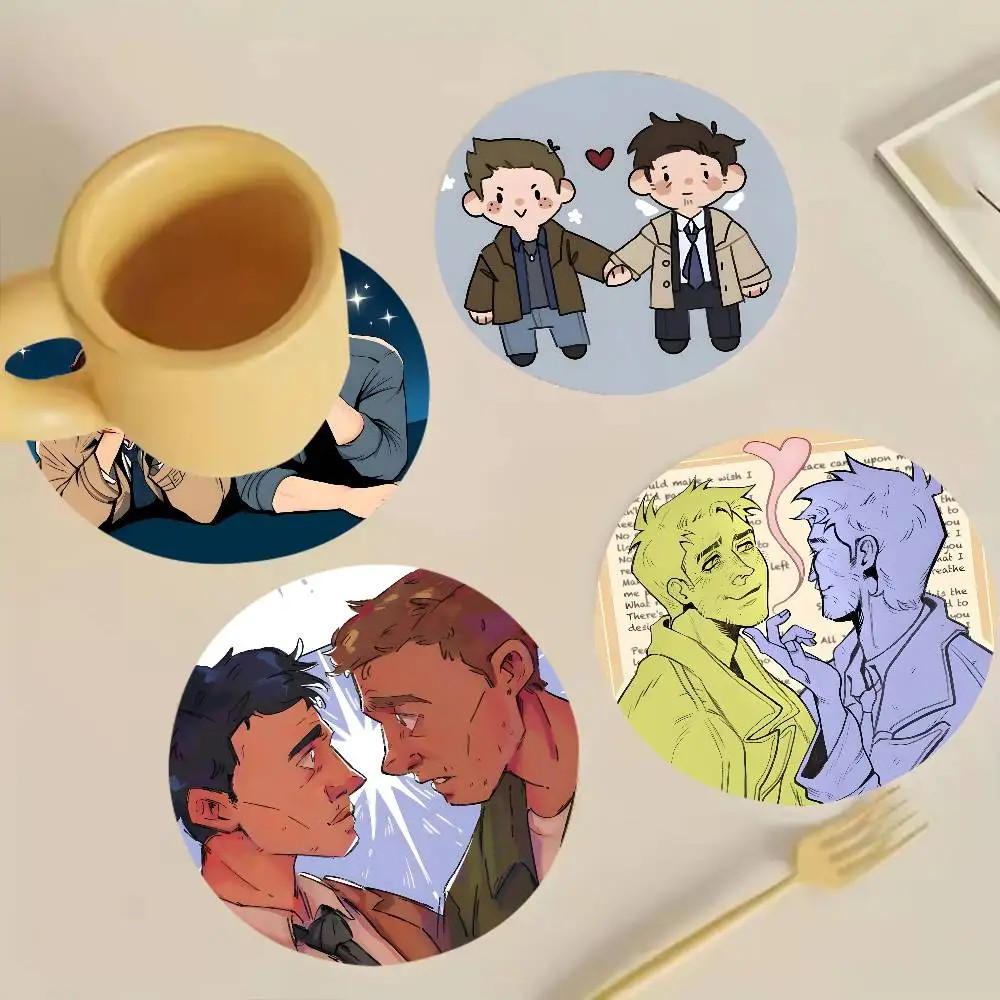 D-Destiel S-Supernatural Round Wooden Coaster Decorative Coffee Cup for Use in Coffee Shops Bars