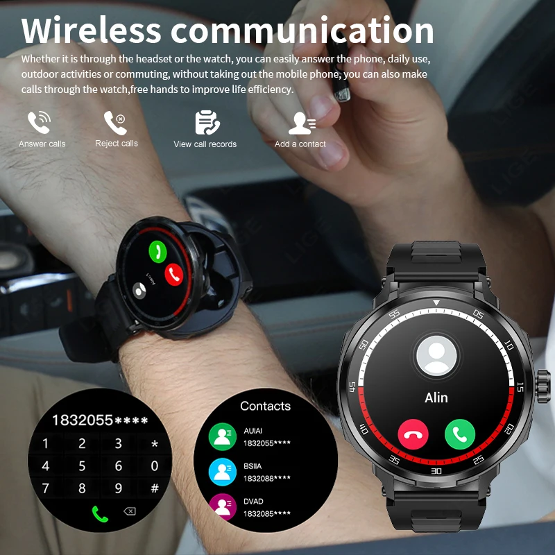 LIGE New TWS Headset Smart Watch 2 in 1 Wireless Bluetooth Earphone NFC Blood Pressure Heart Rate Testing Sport men’s Smartwatch