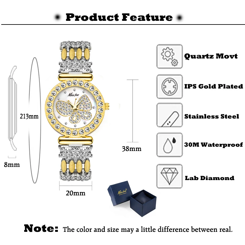 Butterfly Watch For Women Elegant Fashion Ladies Quartz Watch Diamond Ice Out Glittery Party Jewelry Wristwatch Gift For Female