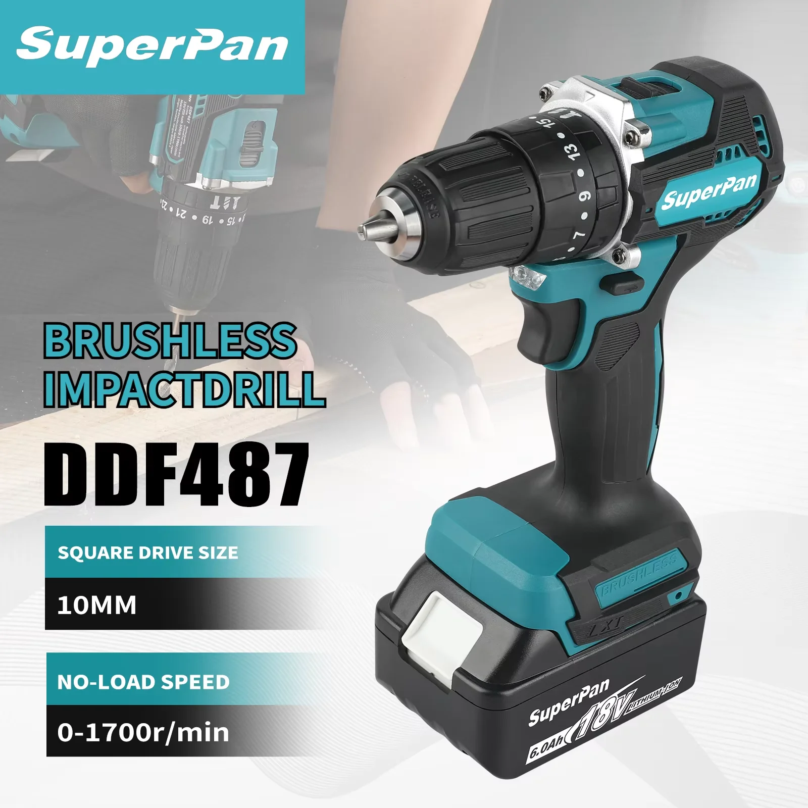 

Superpan DDF487 Cordless Driver Drill Brushless Electric Impact Screwdriver Rechargeable Power Tool For Makita 18v Battery PIN