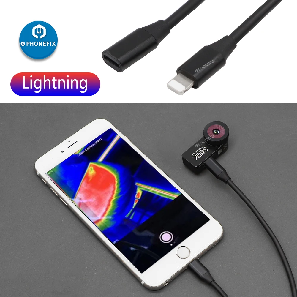 

Lightning/USB C/Micro-USB Android Extension Cable Male To Female Extension Cord for SEEK Compact PRO FLIR ONE Thermal Camera