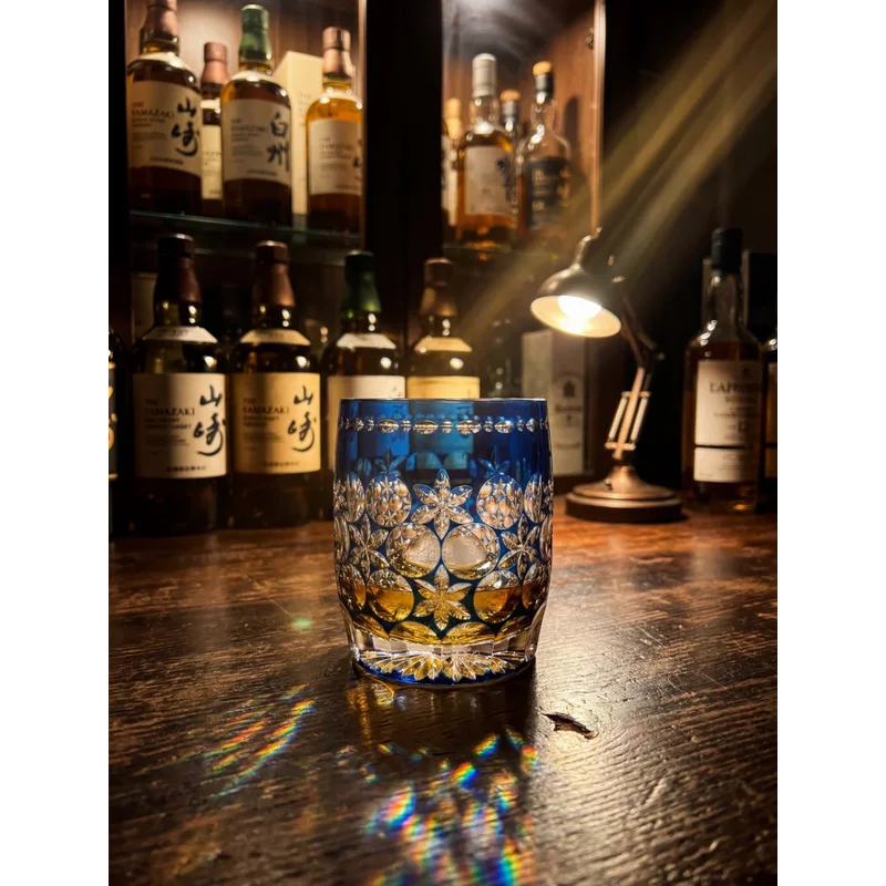 350ml Blue Crystal Rock Whiskey Glass Japanese Edo Kiriko Hand Carved Jade Dance Pattern Artwork Cup For Whisky Brandy Xo Chivas