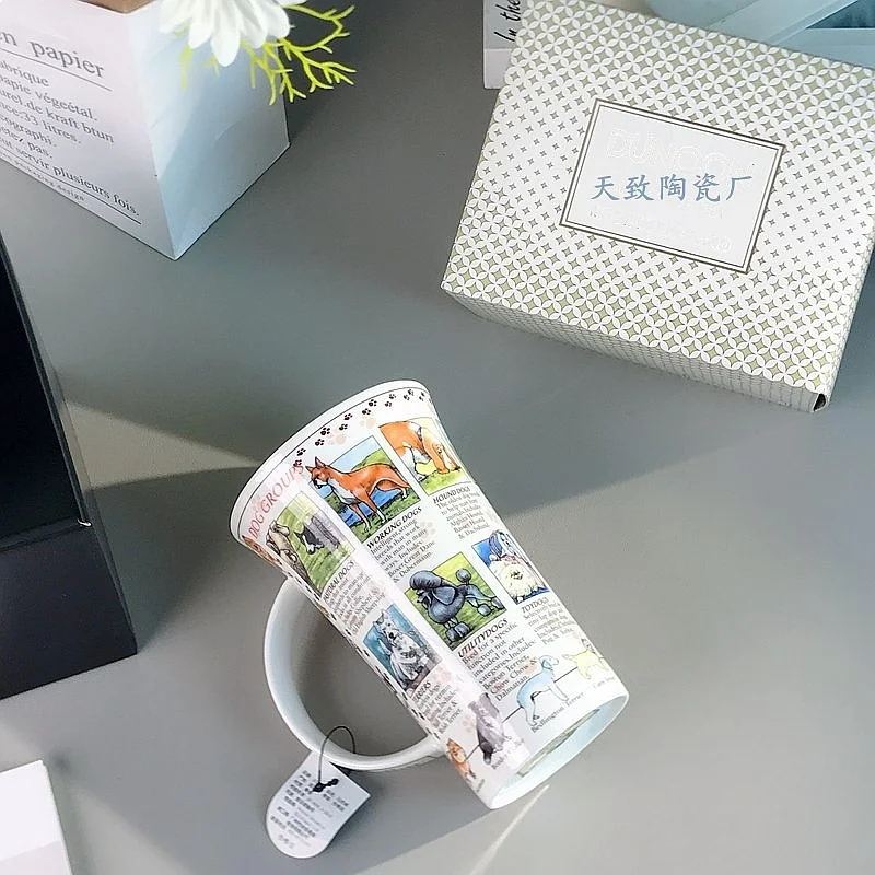 British Style Dog World Ceramic Mug Gift Box Set Cute Lifelike Funny Porcelain Coffee Cup Home Drinkware Birthday Present