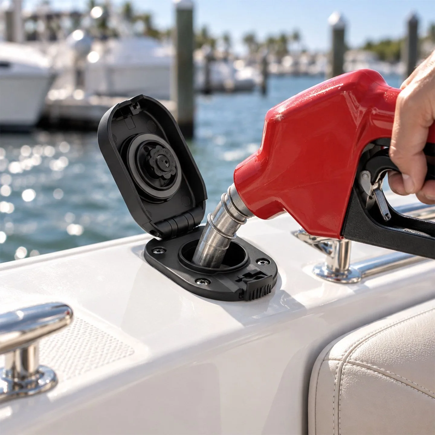 MARINE LOCKABLE FLIP TOP FUEL FILL CAP, BOAT FUEL FILLER NECK WITH VENT HOLE FOR YACHTS, SPEEDBOATS & BASS BOATS