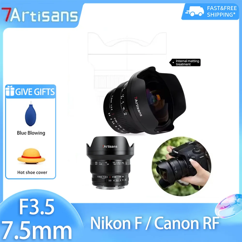 

Сверхширокоугольный объектив «рыбий глаз» 7artisans 7,5 мм F3.5 APS-C с ручной фокусировкой для студийной фотографии с зеркальными камерами Canon EF Nikon F