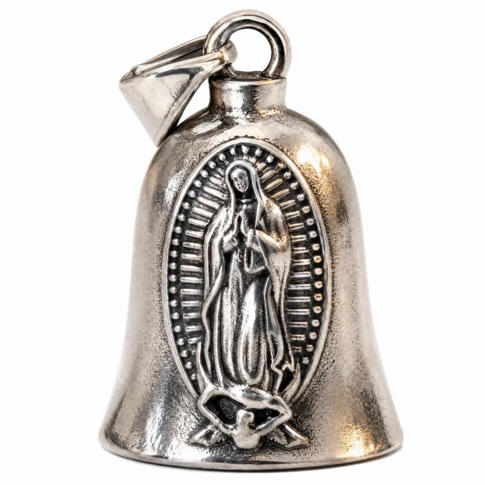 Virgin Mary Motorcycle Guardian Bell Pendant Small Size Evil Spirit Trap Bell Lightweight Punk Style Biker Good Luck Charm