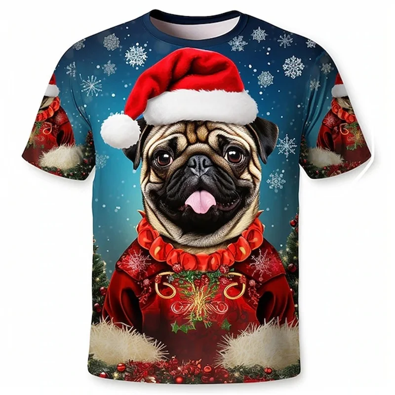 3D Print Christmas Animal Dog Graphic Tshirts For Men Short Sleeve Oversized Tee Shirts Tops Mens Round Neck Sports T Shirt