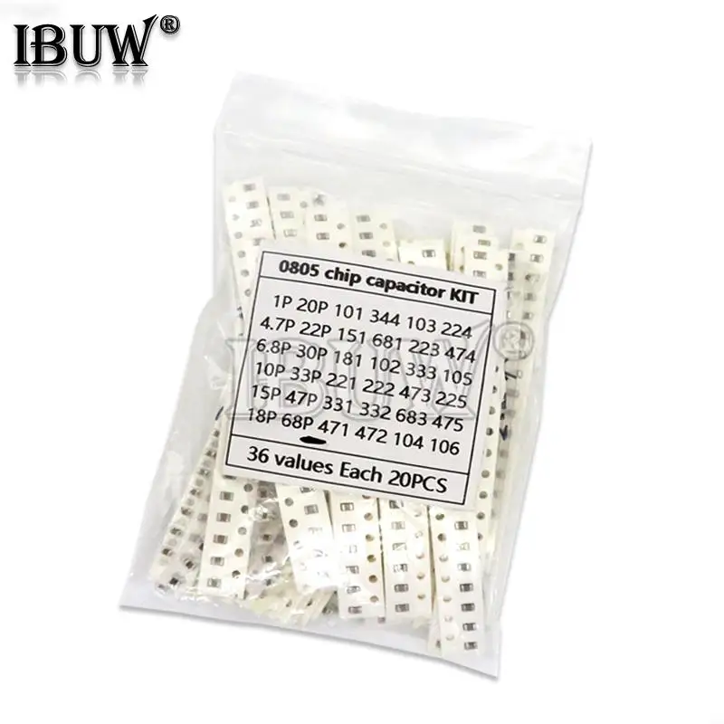 

36 значений * 20 шт. = 7 20 шт. 0805 SMD конденсатор в ассортименте 1 пФ ~ 10 мкФ комплект компонентов для самостоятельной сборки образцов Новый и оригинальный комплект