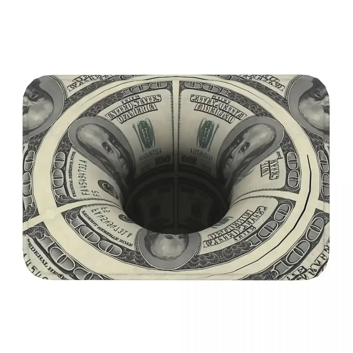 Optical Illusion Non-slip Doormat Hole Green Fiat Dollar Wall Street100 Bill Money Bath Mat Prayer Carpet Pattern Decor