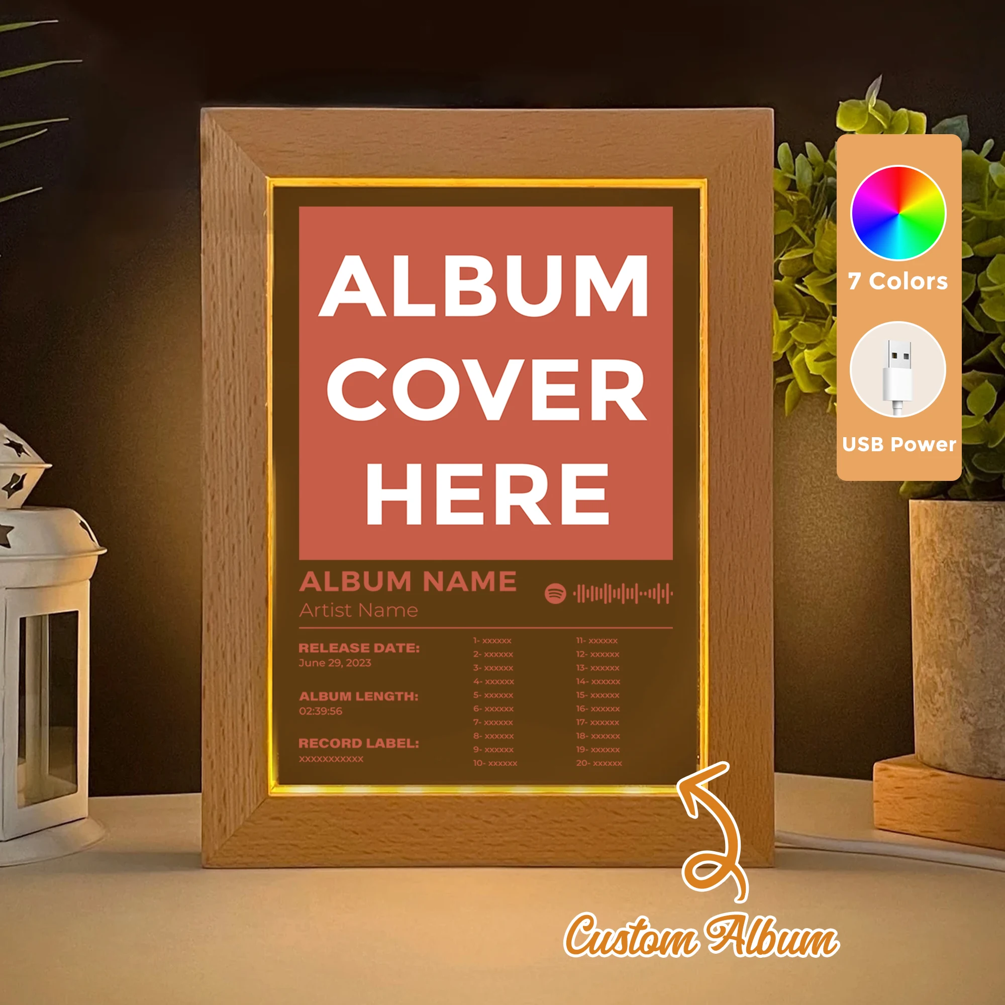 

Customized Personalized Music Song Cover Album LED Acrylic Night Light Wood Photo Frame 21x17cm Bedroom Gifts Home Decor Gift
