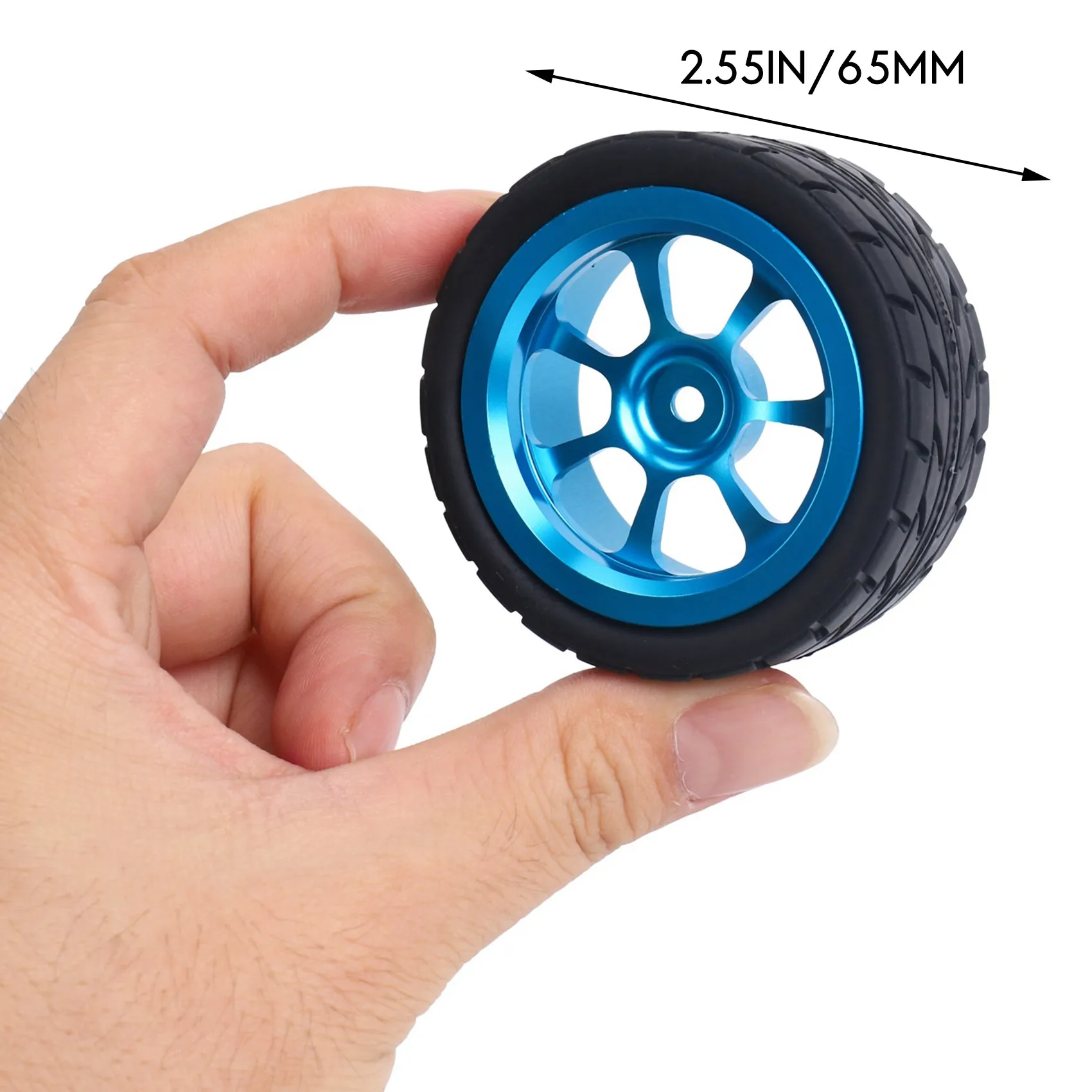 Jante de roue en métal de 65mm + pneus en caoutchouc à haute adhérence pour 144001 A959 A959-B 124019 124018 RC pièces de voiture, bleu